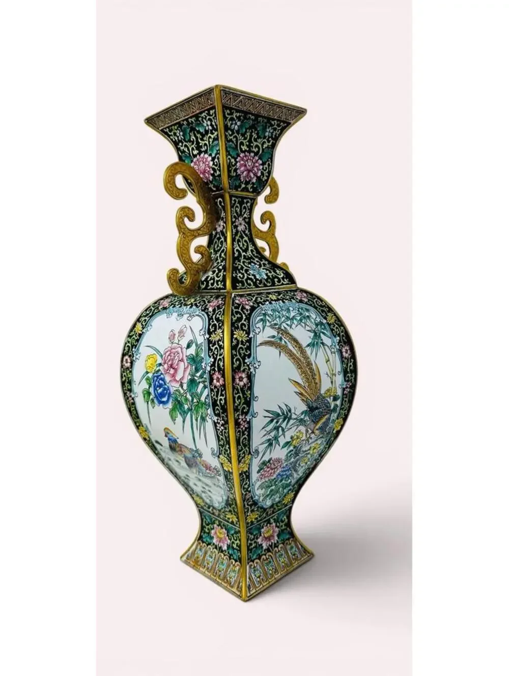 Vintage Maitland-Smith Chinese Cloisonné Enamel Vase – 15.5” Floral & Bird Motif